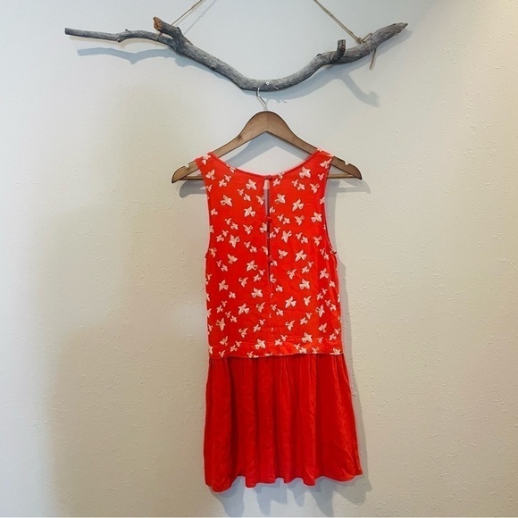 UO Cooperative Coral Bird Print Tunic Dress - Picture 4 of 9
